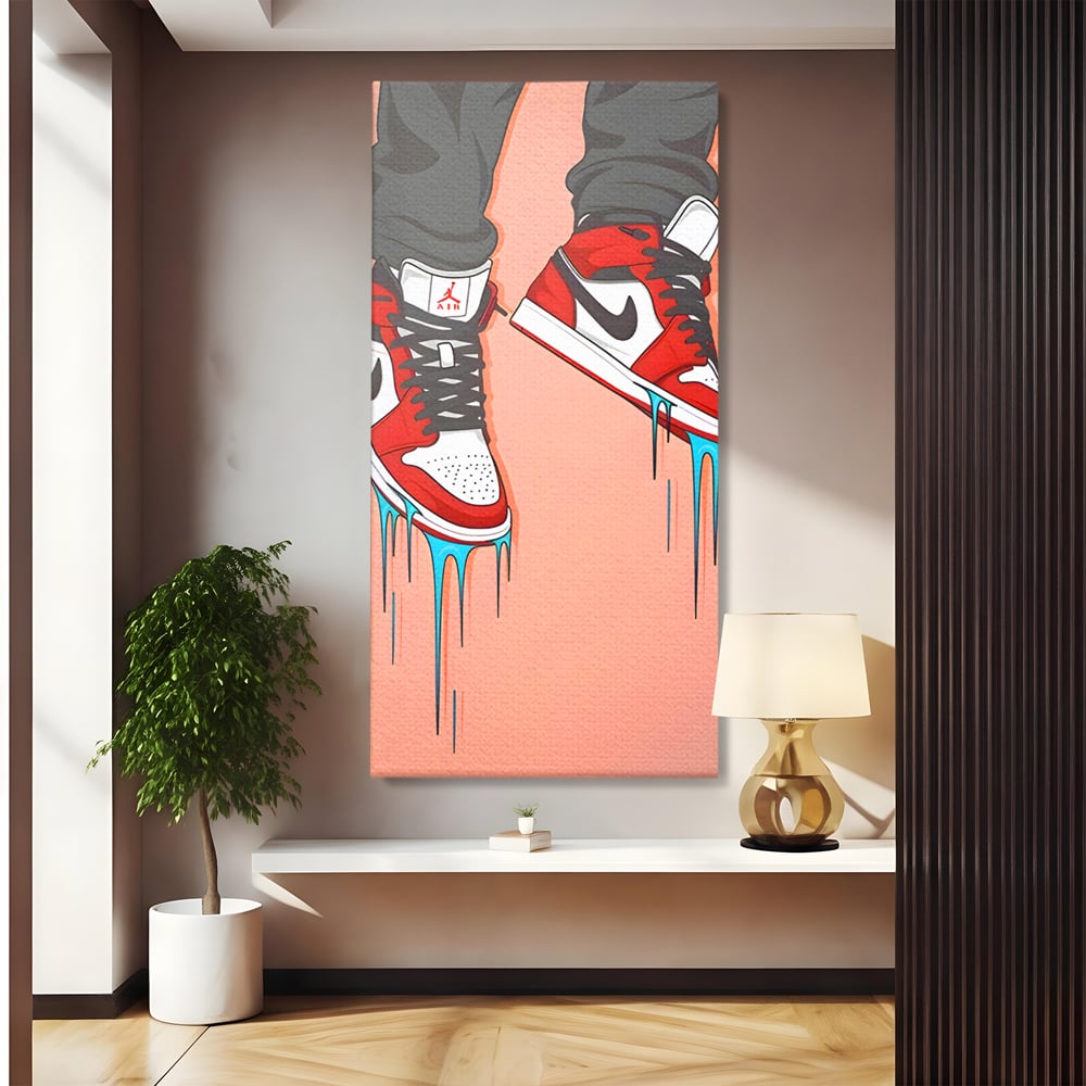 Tablou canvas cu ilustratie digitala cu adidasi rosii, fara rama, pe sasiu de lemn